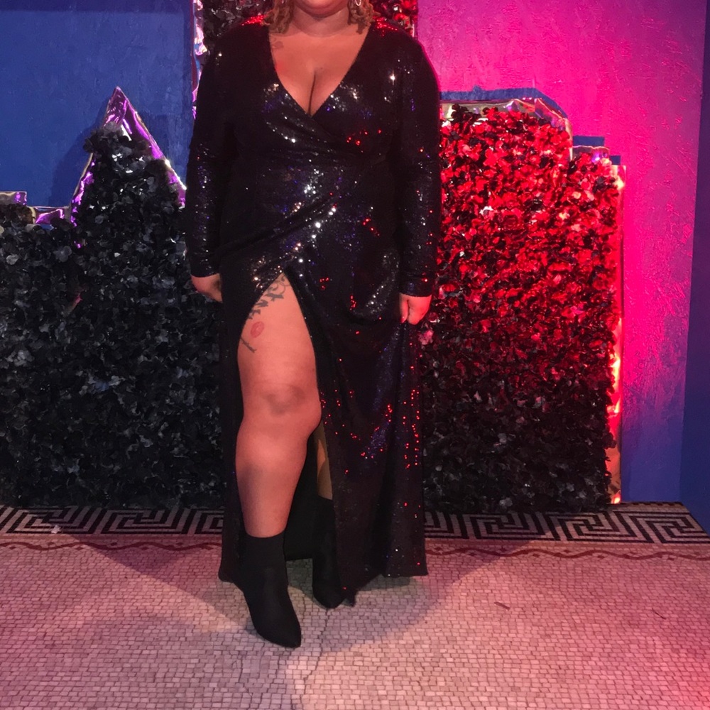 Plus Sequin Wrap Floor Sweeping Maxi Dress